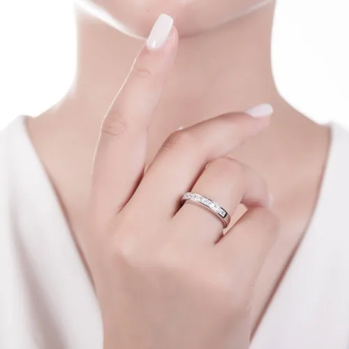 Vista 6 de BERRICLE Sterling Silver Rings Stackable Half Eternity Band Ring for Women, Channel Set Cubic Zirconia CZ - Cushion, Emerald, Princess Cut
