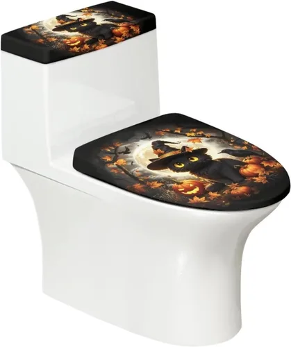 Vista 13 de Cubierta de asiento de inodoro con estampado de cebra, cubierta de tapa de tanque de inodoro ovalada negra, alargada, redonda, repuesto