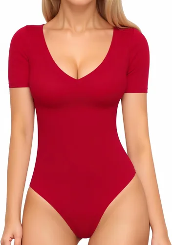 Vista 40 de MANGOPOP Body de manga larga y manga corta para mujer, cuello en V sexy, bodys ajustados para otoño, tops para salir 01-manga larga negro