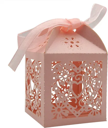 Vista 11 de Paquete de 50 cajas de dulces de boda con corazones cortados con láser, cajas de regalo pequeñas para bodas, despedidas de soltera, aniversarios, 01