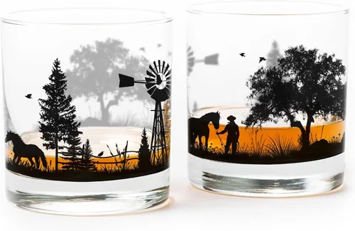 Vista 20 de Juego de vasos de whisky de paisaje de playa Black Lantern Juego de 2 vasos estilo antiguo de 11 oz Vasos de cóctel con base pesada en caja