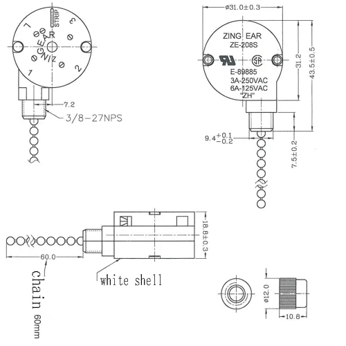Vista 5 de Xuan MVP ZE-208S Reemplazo del interruptor del ventilador de techo 3 velocidades 4 cadena de tracción de alambre Kit de interruptor de control