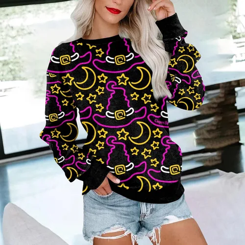 Vista 3 de Ropa de mujer de moda para otoño, sudadera estampada de manga larga cuello redondo casual cómoda suelta ligera