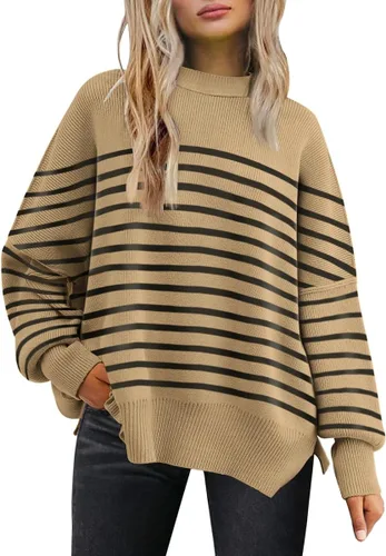 Vista 91 de Lillusory - Suéter extragrande con mangas de murciélago y cuello redondo para mujer, prenda moderna de otoño de tejido de punto sin botones