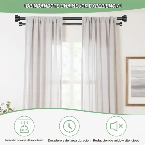 Vista 4 de TANGWIN Barras de Cortina Dobles Negras para Ventanas de 36 a 88: Barra de Cortina Doble Ajustable de Servicio Pesado para Dormitorio y Sala de Negro