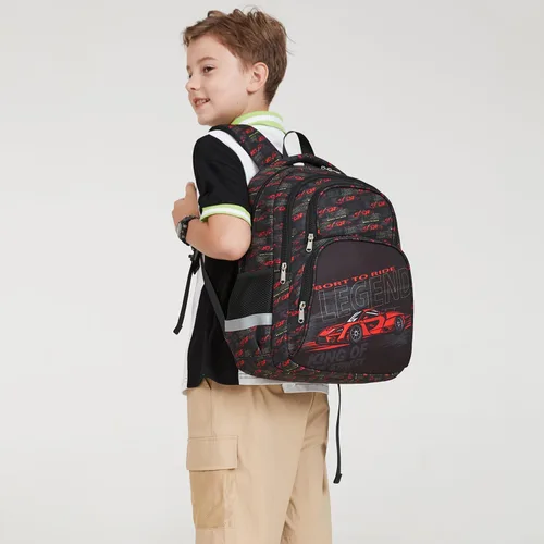 Vista 6 de abshoo Mochila infantil para niñas, escuela primaria y jardín de infantes, bonita mochila escolar, negro, (car black), Mediana, Lindo