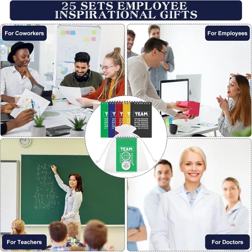 Vista 6 de Roowest 75 piezas de agradecimiento a los empleados, cuadernos motivacionales a granel, llaveros inspiradores con bolsas de organza, regalo