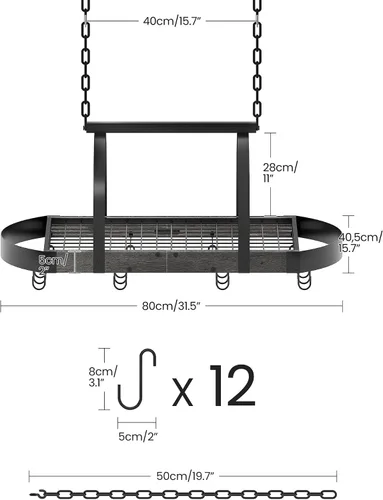 Vista 4 de CHOEZON Estante para ollas colgante, colgador de ollas para la cocina, soporte para ollas montado en el techo, organizador de utensilios de cocina