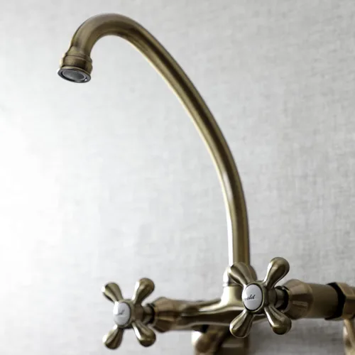 Vista 3 de Kingston Brass Kingston - Grifo de cocina ajustable de 6 pulgadas para montaje en pared, latón antiguo