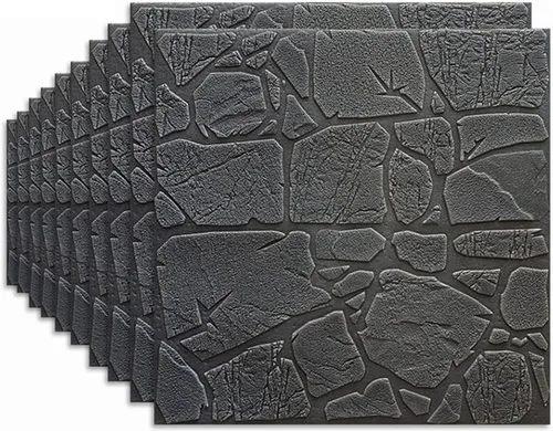 Vista 13 de Paquete de 10 paneles de pared autoadhesivos de ladrillo 3D, color blanco, 27.6 x 27.6 in, moderno, impermeable, aspecto de piedra, efecto 3D