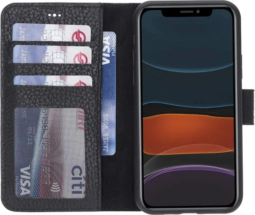 Vista 2 de HARDISTON Funda de piel auténtica hecha a mano compatible con iPhone 11 Pro de 5.8 pulgadas, funda magnética desmontable con tarjeteros - bordes
