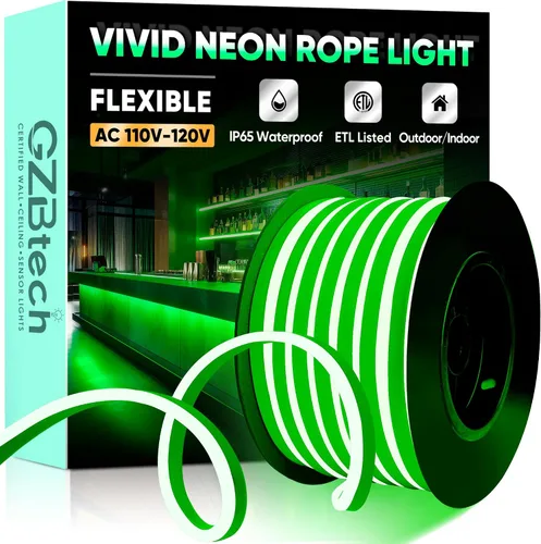 Vista 36 de GZBtech Tira de luces LED flexibles de neón de 16.4 pies, tira de luz impermeable CA de 110-120 V, 120 LEDs/M, iluminación de neón conectable