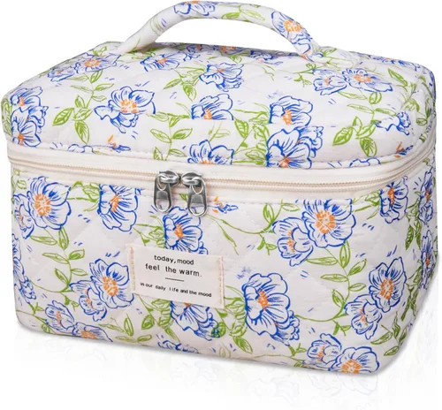 Vista 39 de Gosect Bolsa de maquillaje grande, bonita bolsa de cosméticos para mujeres y niñas, bolsa de aseo estética de coqueta floral, bolsa organizadora