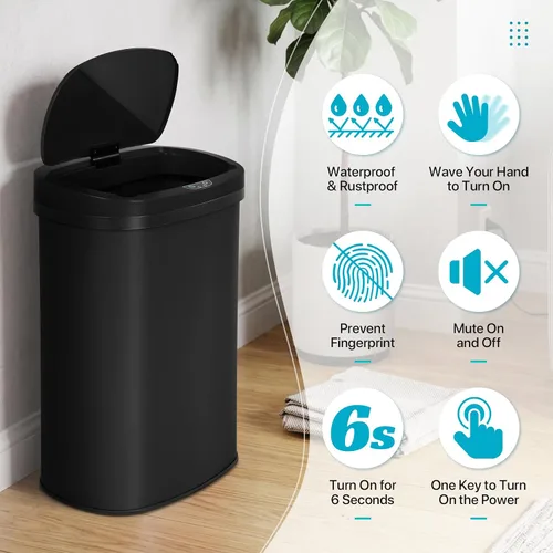 Vista 2 de BLKMTY - Bote de basura de 13 galones con tapa, sensor de movimiento, color negro Stainless Steel Garbage Cans, 50 L Automatic Touchless Kitchen