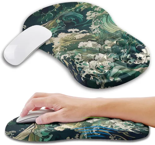 Vista 8 de Alfombrilla ergonómica para ratón con soporte de muñeca con espuma viscoelástica con protuberancia de masaje, alfombrilla para ratón de alivio