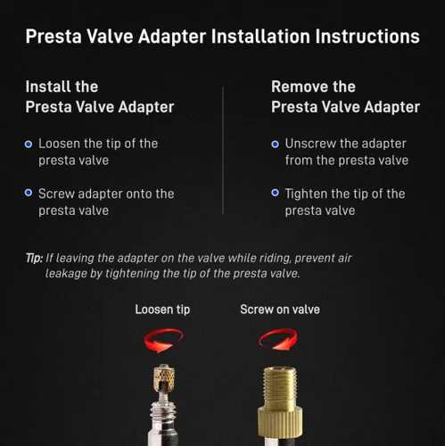 Vista 6 de Adaptador de válvula Presta para bicicleta – Convierte Presta a Schrader – Francés/Reino Unido a Estados Unidos – infla neumáticos con bomba