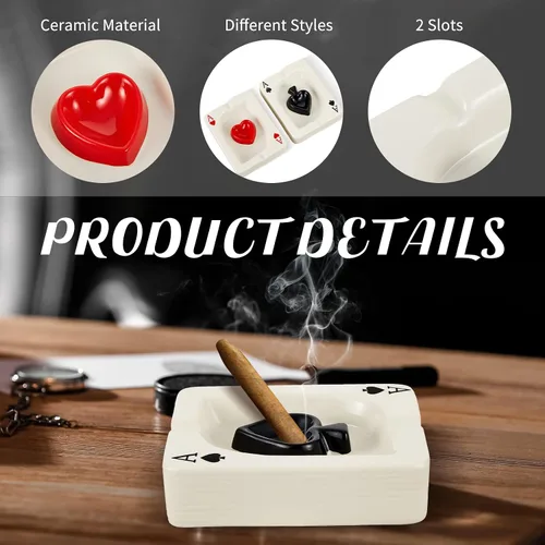 Vista 3 de Amylove Cenicero creativo de cerámica para fumetas de cerámica para fumetas, accesorios de cigarrillos de póquer de cerámica para el hogar, oficina