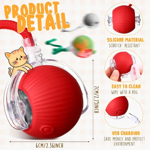 Vista 2 de WinnerWhy Paquete de 6 bolas interactivas para gatos de 360° automáticas, nuevas bolas interactivas recargables regalos para amantes de los gatos