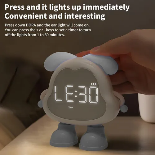 Vista 6 de DORA - Reloj despertador para perros para dormitorios de niños y niñas, bonito reloj despertador LED con pantalla digital, entrenador de sueño