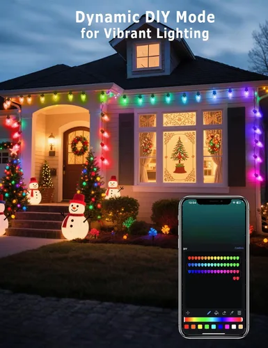 Vista 2 de HIITEN Luces de Navidad RGB C9 para exteriores de 118 pies, 150 LED, efectos de persecución de bricolaje, luces LED inteligentes de Navidad