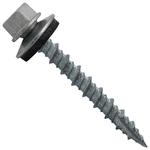 Vista 28 de 10 tornillos para techos de metal gris ABC de 1-1/2 pulgadas, cabezal de arandela hexagonal, arranque automático/roscado, arandela EPDM. 1 bolsa