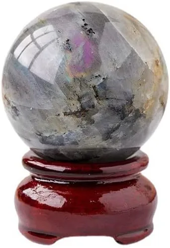 Vista 20 de Escultura de bola de piedra preciosa curativa de aguamarina natural con soporte de madera para adivinación, decoración del hogar, 0.787 in