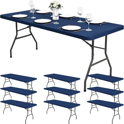 Vista 14 de Paquete de 6 fundas de tela elástica para mesa, color beige, para mesas de 8 pies, protector de mantel rectangular universal lavable y elástico