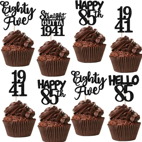 Vista 24 de 30 piezas negras para cupcakes de 10.º cumpleaños con purpurina Ten Happy 10 Straight Outta 2016 para saludos a 10 años 10 cumpleaños, boda Negro