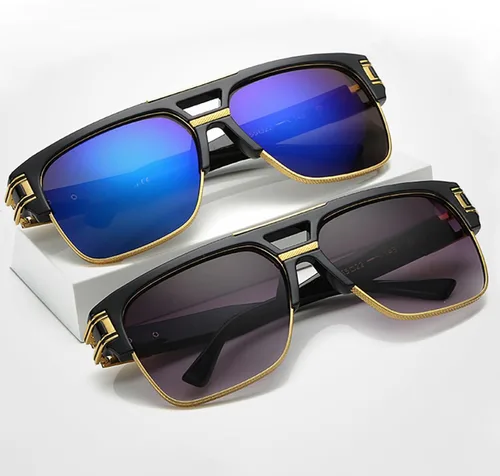 Vista 6 de SHEEN KELLY Gafas de sol piloto de gran tamaño retro con marco de metal para hombres y mujeres, gafas cuadradas semi sin montura
