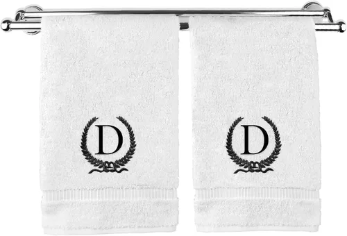 Vista 180 de Toalla de mano con monograma, regalo personalizado, 16 x 30 pulgadas, letra blanca bordada con diseño de corona en toalla negra, extra absorbente
