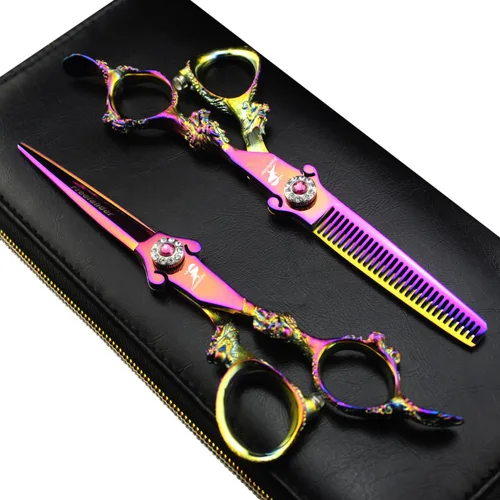Vista 12 de Tijeras de corte de pelo, 6.0 pulgadas negras profesionales japón 440C tijeras de corte de pelo – peluquería de mezcla/adelgazamiento/texturización