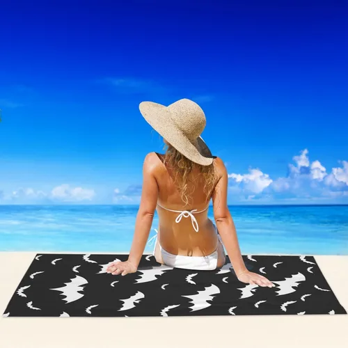 Vista 6 de Toalla de playa de Halloween con diseño de murciélagos, de microfibra, de secado rápido, súper absorbente, toallas de baño negras de gran