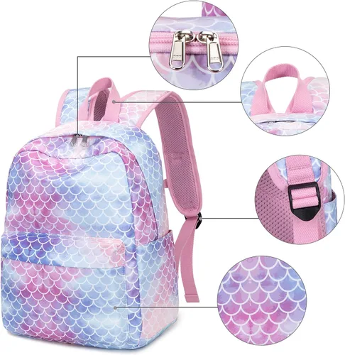 Vista 6 de CAMTOP Juego de morral y lonchera para niñas de preescolar y primaria