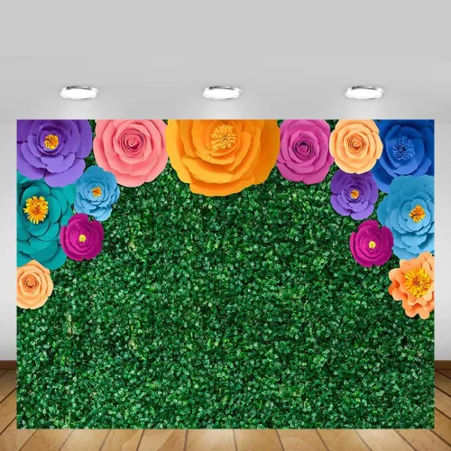 Vista 5 de MEHOFOND Fiesta temática de verano de 8 x 6 pies con hojas verdes, telón de fondo para fotos, Cinco de Mayo, festival floral colorido mexicano