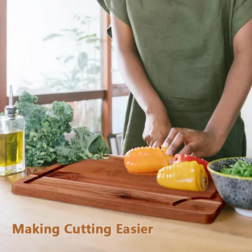 Vista 3 de AIDEA Tabla de cortar de madera de acacia, tablas de cortar para cocina con asa, juego de 3 para carne/verduras/frutas