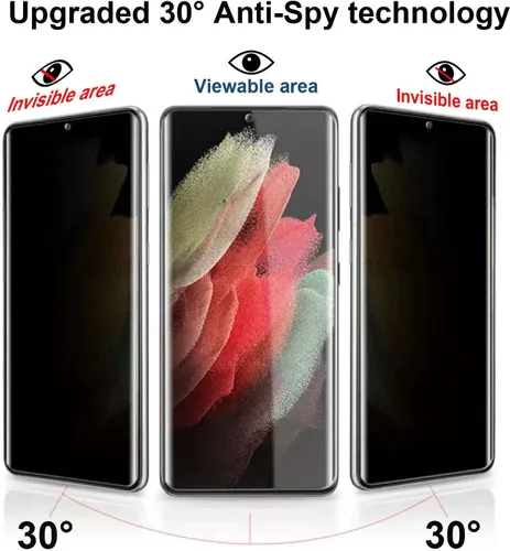 Vista 4 de Protector de pantalla de privacidad para Samsung Galaxy S21 Ultra 5G de vidrio templado de 6.8 pulgadas (paquete de 2) con protector de lente