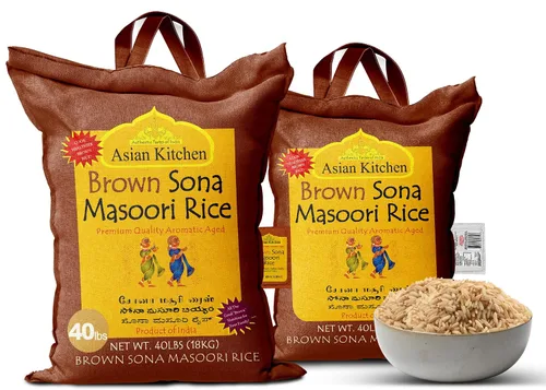 Vista 7 de Asian Kitchen Brown Sona Masoori - Arroz envejecido de 40 libras, 40 libras (40.0 lbs) de arroz de grano corto ~ Todo natural Apto para gluten