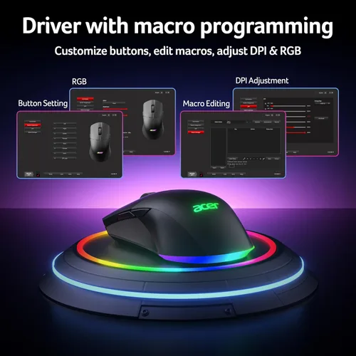 Vista 8 de acer Mouse inalámbrico para juegos para laptop, 24,000 DPI con cable para juegos de computadora con 8 botones programables, mano izquierda