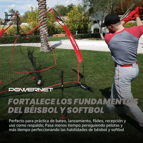 Vista 4 de PowerNet Baseball Softball Practice Net 7x7 with Baseball Accessories for Practice Pitching, Batting & Fielding, Ball Caddy, Weighted Baseballs, Tee