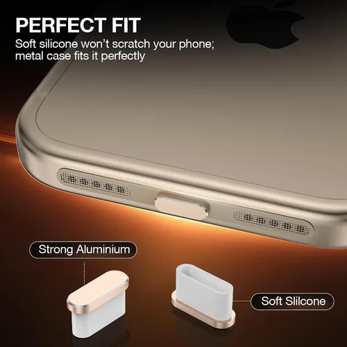 Vista 6 de Paquete de 5 protectores de altavoz compatibles con iPhone 17, 16, 16 Pro, 16 Pro Max, 15, 14, 13, 12 Series, malla metálica, enchufe antipolvo USB