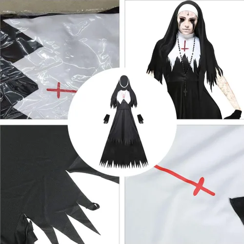 Vista 6 de KESYOO - Disfraz de monja de Halloween para adultos