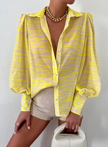Vista 2 de EVALESS Blusas con botones para mujer, blusas de manga larga con estampado de moda 2023