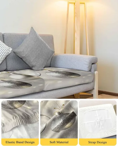 Vista 4 de Fundas de cojín elásticas para sofá con diseño de bolas de Navidad, con parte inferior elástica, fundas protectoras para sofá de invierno