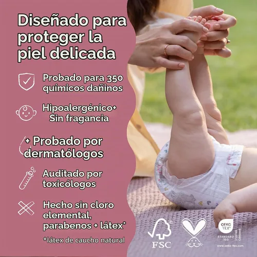Vista 2 de The Honest Company Clean Conscious - Pañales para pieles delicadas, hasta un 100% a prueba de fugas, hipoalergénicos, sin fragancia, género neutro