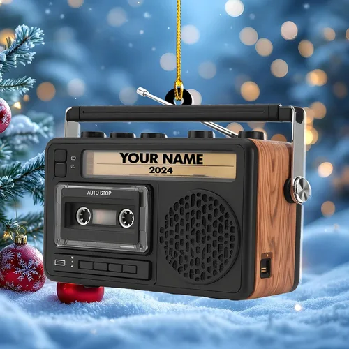 Vista 4 de Cinta de casete personalizada, adorno de Navidad 2024, adorno de cinta de mezcla de música retro, decoración de árbol de casete personalizado
