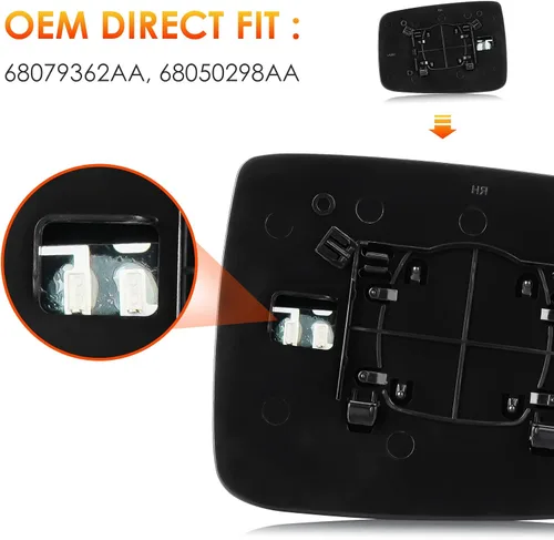 Vista 2 de Espejo lateral derecho de repuesto para Dodge Ram 1500 2500 2009-2010, para Ram 1500 2500 2011-2018, lentes de espejo calefactables de repuesto
