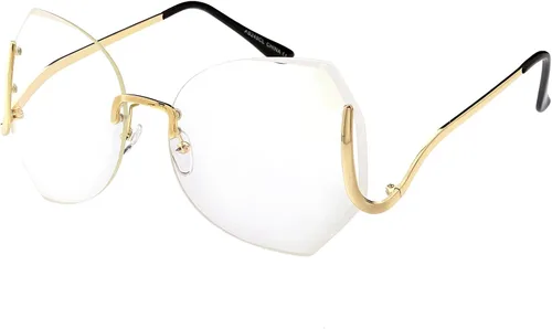 Vista 2 de zeroUVOversize Beveled mariposa Rimless curvo Brazo de metal redondo Lentes 60mm