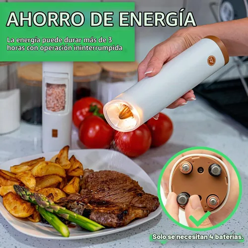 Vista 3 de GATGOODS Gravity Juego de Molinillo Eléctrico de Sal y Pimienta, Grosor Ajustable, Luz LED Cálida, Operación Automática con Una Mano, Funciona