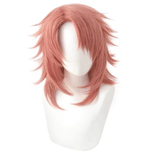 Vista 2 de Lwiuentx Anime Cosplay Sabito Peluca corta naranja rosa para fiesta de Halloween + gorra de peluca gratis