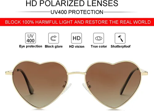 Vista 2 de JOVAKIT Gafas de sol polarizadas con forma de corazón para mujer, estilo encantador, marco de metal, lentes de protección UV400